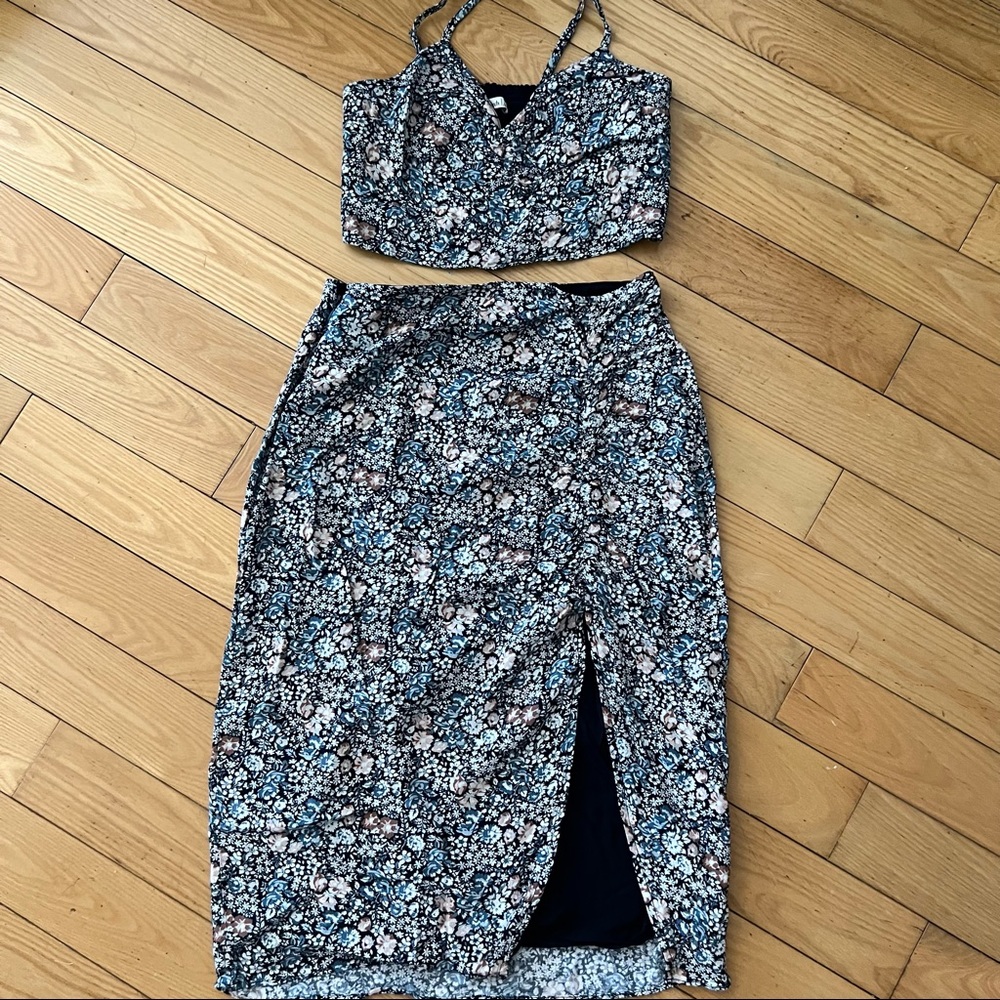 Cinched Midi Skirt- Small Petite and Cinched Front Cropped Cami- Medium